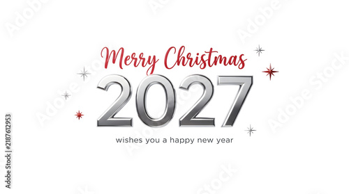 Merry christmas 2027 greeting card design isolated on transparent background