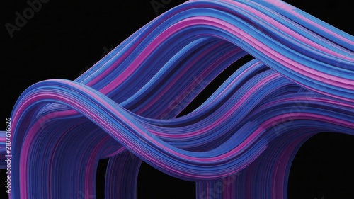 Abstract digital art featuring flowing blue and purple neon ribbons on a black background
