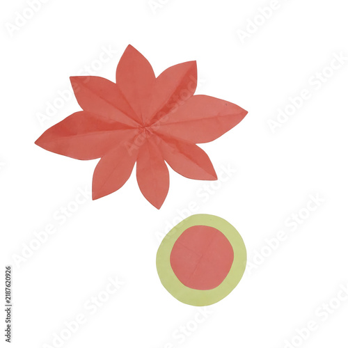 Obraz na plátne A red paper flower shape with eight petals and a separate red and yellow circula