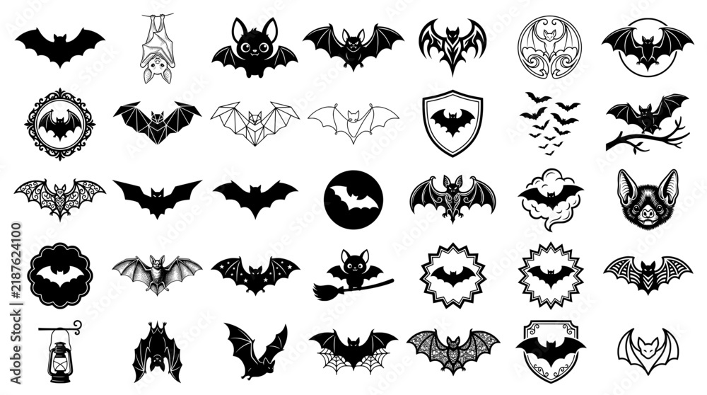 Obraz premium Set of various black bat silhouettes for Halloween decoration