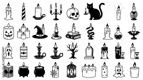 Set of various black bat silhouettes for Halloween decoration