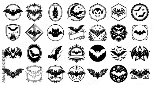 Set of various black bat silhouettes for Halloween decoration