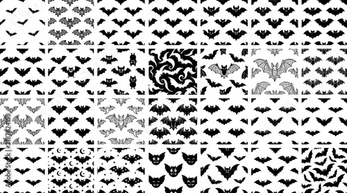 Set of various black bat silhouettes for Halloween decoration