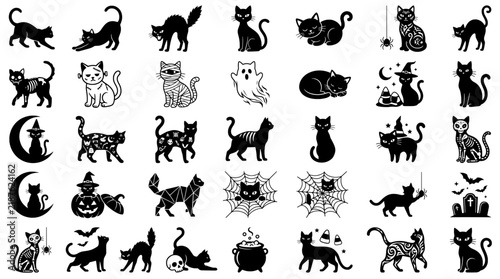 Set of various black bat silhouettes for Halloween decoration
