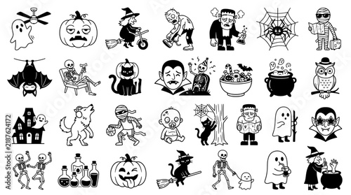Set of various black bat silhouettes for Halloween decoration