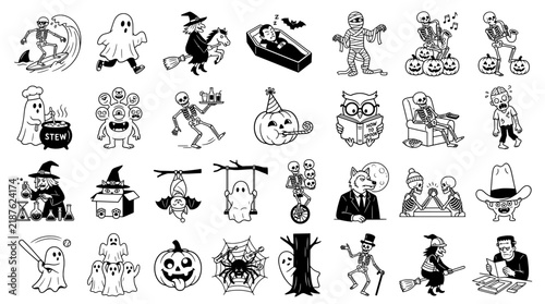 Set of various black bat silhouettes for Halloween decoration