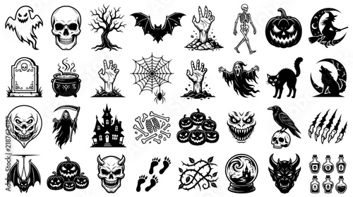 Set of various black bat silhouettes for Halloween decoration
