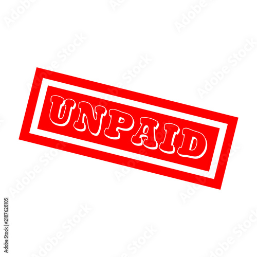 Bright red rubber stamp with the word unpaid written in bold capital letters for business and finance use