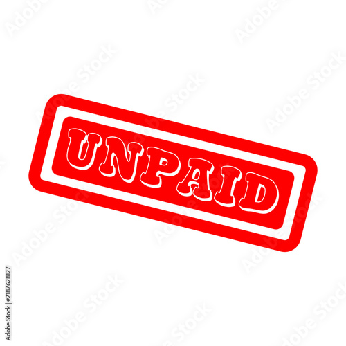 Bright red rubber stamp with the word unpaid written in white capital letters for business and finance use