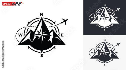 Mountain Compass Airplane Travel Adventure Logo Design 1.