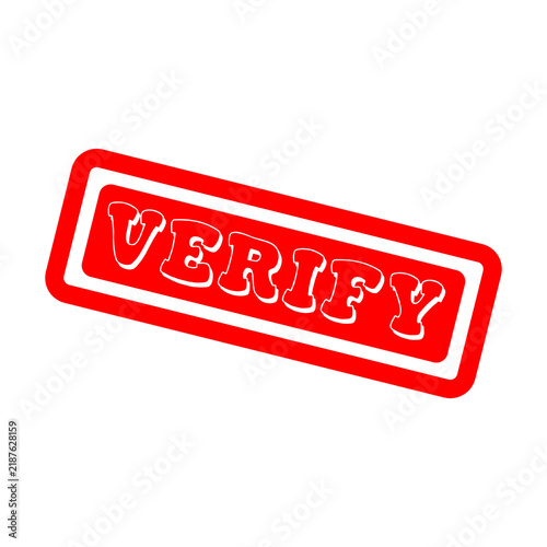 Bright red rubber stamp with the word verify written in bold white letters for business and office approval