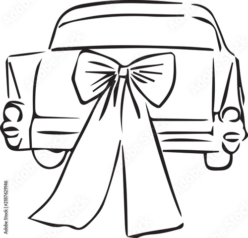 фотографія Hand-drawn vector illustration of a car with wedding decorations.
