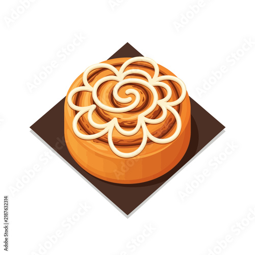 Fresh Baked Cinnamon Roll With Creamy Frosting Swirl Design Served On Square Napkin For Tasty Breakfast Treats And Sweet Snack Time Enjoyment In Bakery Menus And Coffee Shop Dessert Promotion