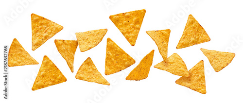 Obraz na plátně Falling corn tortilla chips isolated on transparent background
