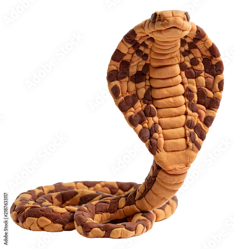 Handmade clay cobra sculpture with detailed scales and hood