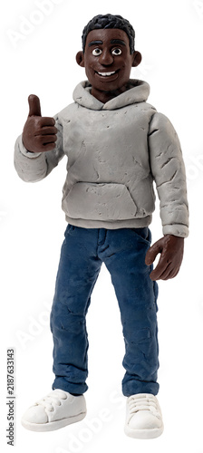 Claymation figure of a happy Black man giving a thumbs up gesture