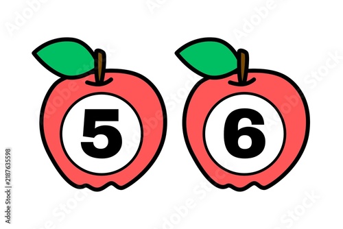 Cute Apple Numbers Five and Six Learning Illustration