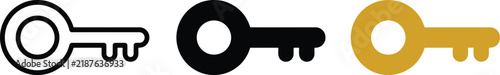 Three key icons for security and access, featuring a black outline, a solid black silhouette, and a solid gold on white background