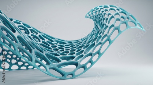 A flowing turquoise 3d mesh structure creating a modern and elegant abstract background for creative design projects