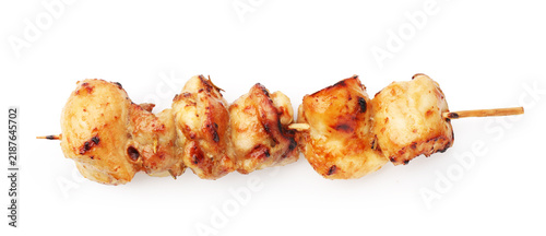 Obraz na płótnie Delicious shish kebabs isolated on white, top view