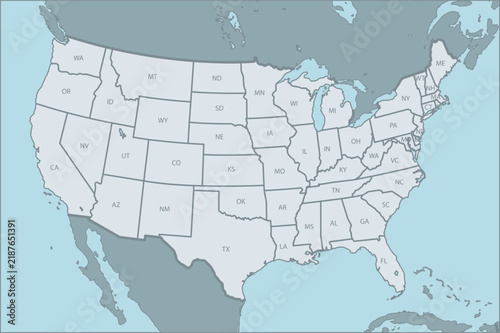 Outline Vector map of USA with state abbreviations	