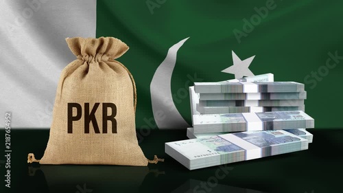 4K Motion Graphics: Pakistan Currency Falling over Waving National Flag