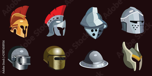 Bild auf Leinwand Stylized Helmet Collection Ancient Roman, Spartan, Medieval, Knight and Futurist