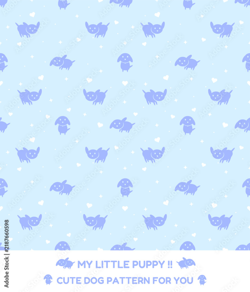 Obraz premium Cute Puppy Seamless Pattern Poster with My Little Puppy Text on Pastel Blue Background