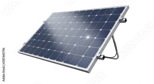Solar panel angled with sunlight reflection during daytime isolated on transparent background