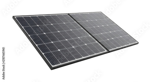 Solar panels angled towards bright sunlight during daytime for clean energy generation isolated on transparent background