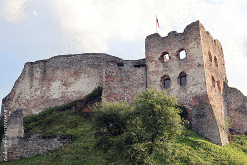 Medieval Stone Czorsztyn Castle Ruin on a Grassy Hill, Poland