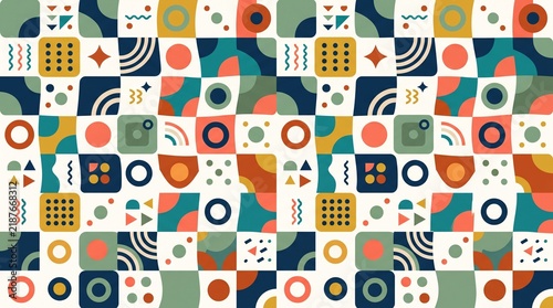 Abstract Rounded Checkerboard and Geometric Seamless Repeating Pattern