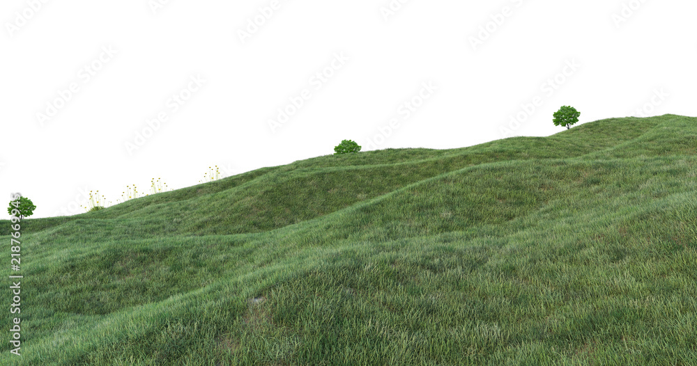Obraz premium Green hills panorama landscape isolated on white or transparent png