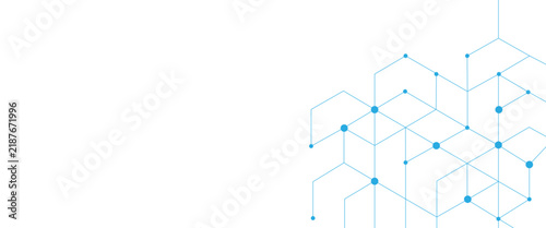 Abstract blue technology background with geometric hexagon lines and dots, futuristic digital network vector illustration, corporate science and data connection pattern for web headers