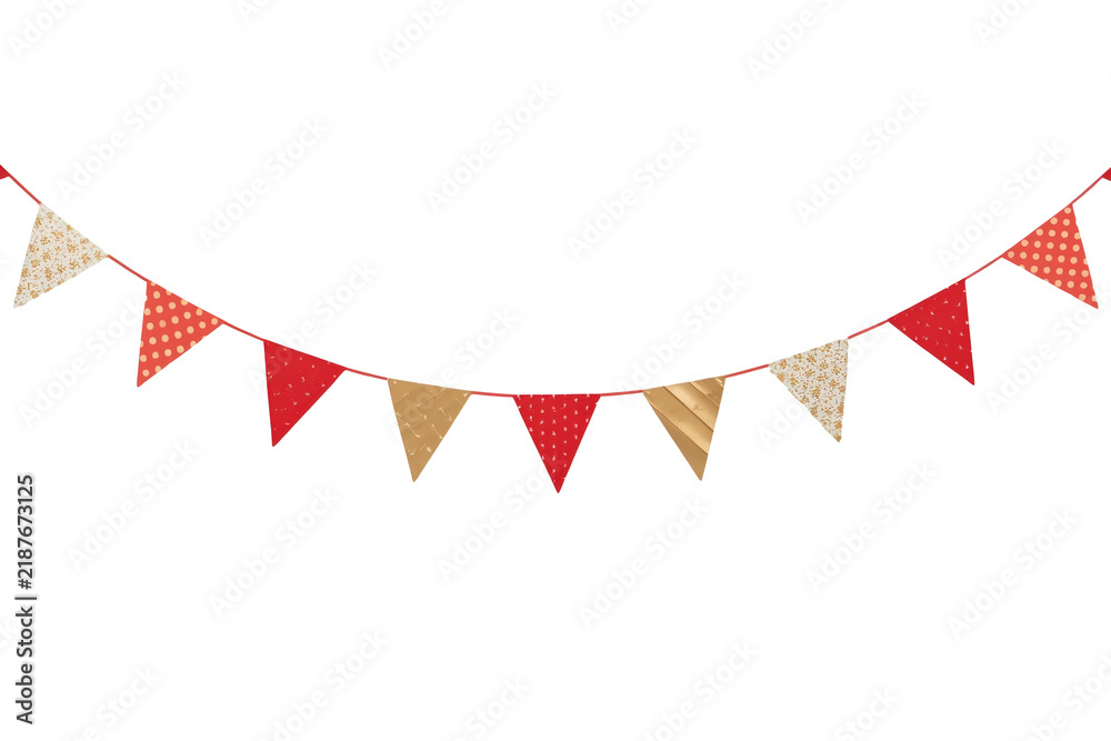 Fototapeta premium Red and beige triangular bunting garland