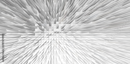 Canvastavla Geometric abstract background with sharp pyramid shapes extending to vanishing point, sharp lines, and white monochrome palette, suitable for digital art and futuristic concepts