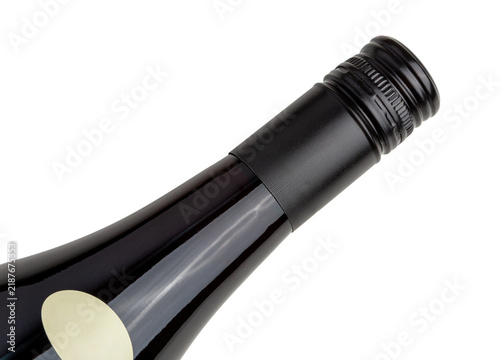 Dark Wine Bottle Neck with Black Screw Cap isolated on a white background