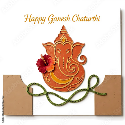 Happy ganesh chaturthi design template, Indian festival, hindu deity illustration, hibiscus flower 