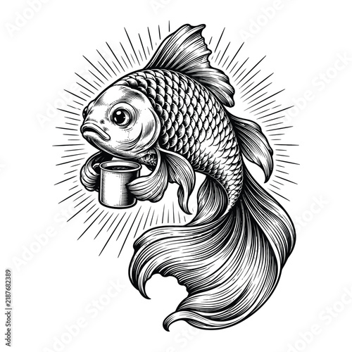 Engraved Koi Holding a Mug