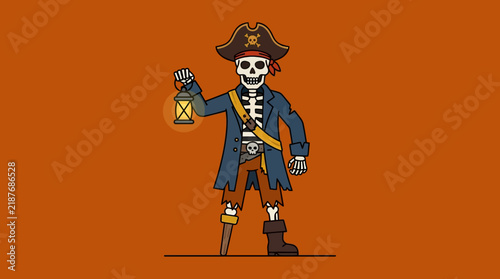 Obraz na plátne Cartoon Skeleton Pirate Character Holding Lantern.