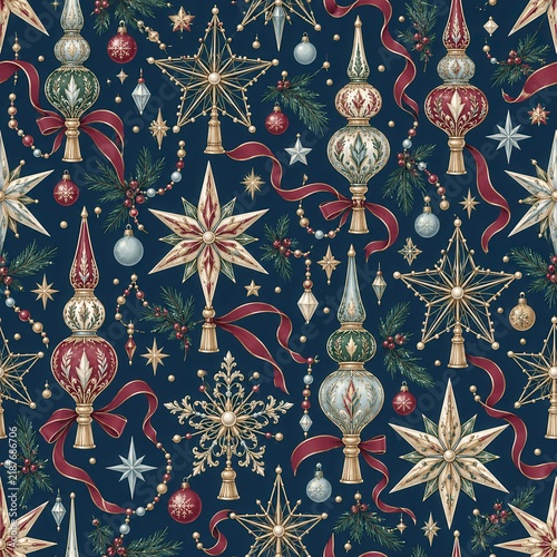 Vintage Christmas Ornaments Seamless Pattern