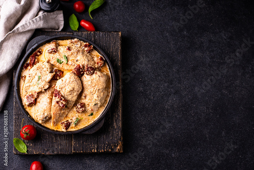 Marry me chicken in creamy sauce with sun-dried tomato. Viral recipe