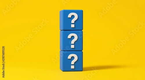 Fototapeta Blue blocks with question marks representing uncertainty and riddles.