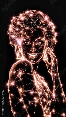 Digital Constellation Portrait, Elegant Woman, Retro-Futuristic Glow