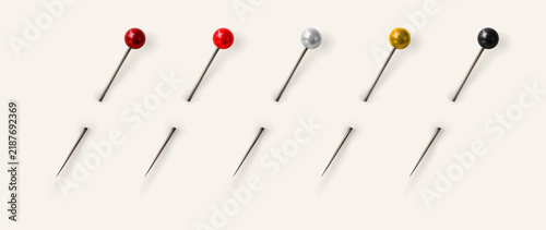 Realistic Glossy Sewing Pins Collection Featuring Sharp Metallic Shafts For Decorative Scrapbooking
