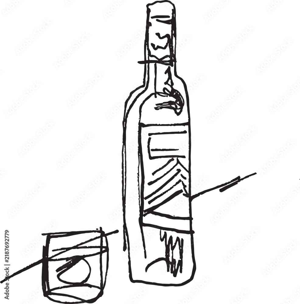 Obraz premium bottle alcohol bar vector line art drawing illustration 