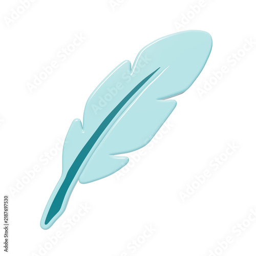 Fotografie Light blue 3D rendered feather icon with a dark teal central quill and smooth ro