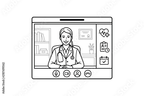 Doctor video call on digital tablet screen