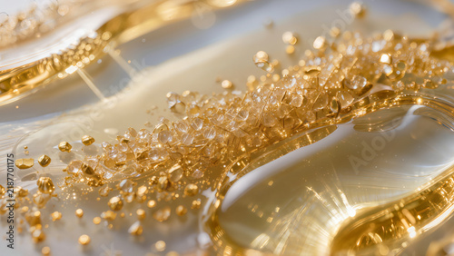 Extreme Macro Golden Nano Particles In Translucent Fluid Serum