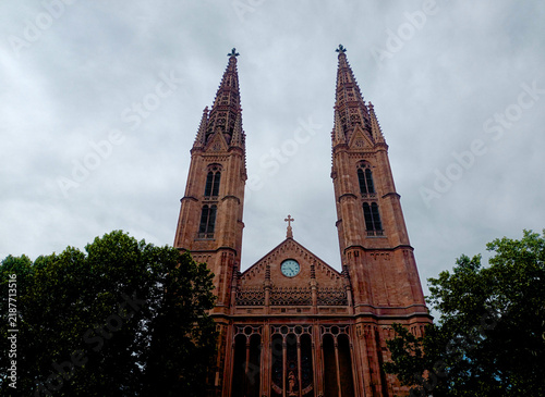 Neo-Gothic twin towers of St. Bonifatius in Wiesbaden, Germany